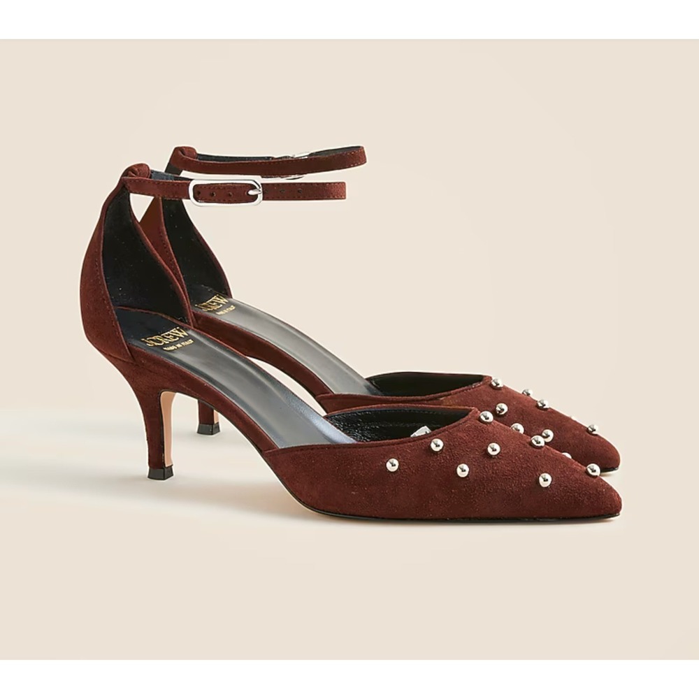J. Crew Colette Burgundy Italian Suede Studded Slingback Heels Size 10M NWT - Picture 10 of 10